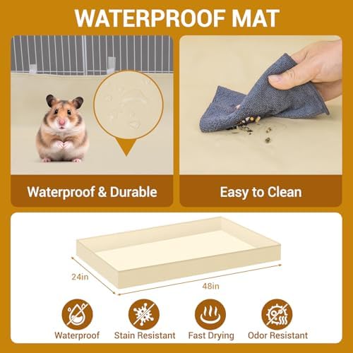 VISCOO 20 Panels Guinea Pig Cages, 48" x 24" x 16" DIY Small Animal Playpen with Transparent Top & Waterproof Mat, Enclosed Rabbit Cage for Bunny, Guinea Pigs, Hamsters, Metal Wire Yard Fence - Image 4