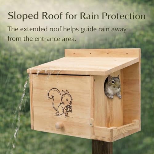 Extra Large Squirrel House 15.7" - Anti-Predator Nest Box with External Feeder, Carbonizedpine woodOutdoor Squirrel Shelter, 2-in-1 Backyard Wildlife Habitat for Tree or Fence Mount - Image 7