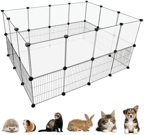 Rabbit Playpen Indoor, Transparent Clear + Wire Small Animal Playpen, 28 Panels (11.8") DIY Plastic Enclosure, Expandable Pet Fence Indoor for Guinea Pigs, Bunny, Hedgehogs, Puppies & Kittens - Image 2