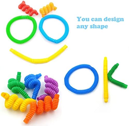 Children using the colorful pop fidget tubes for creative learning during a homeschool session.