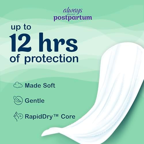 Always Discreet moderate absorbency postpartum pads showing thin contoured design details