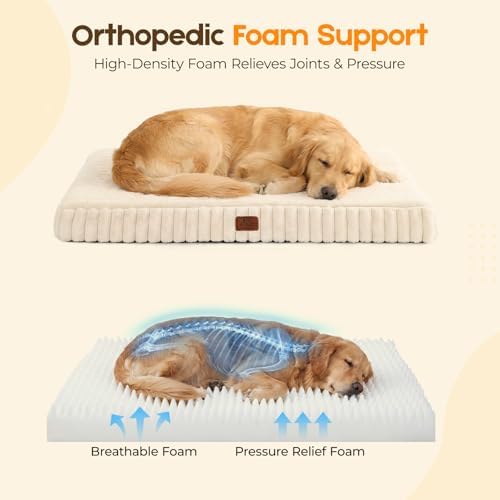 Orthopedic Dog Bed for Large Dog, Waterproof Pet Bed,Non-Slip Bottom and Egg-Crate Foam with Removable Washable Cover Crate Bed,Cream,36"x27"x3" - Image 5