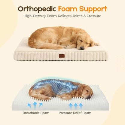 Orthopedic Dog Bed for Large Dog, Waterproof Pet Bed,Non-Slip Bottom and Egg-Crate Foam with Removable Washable Cover Crate Bed,Cream,36"x27"x3" - Image 5