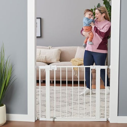 Pressure mounted metal safety gate showing the one handed walk through handle