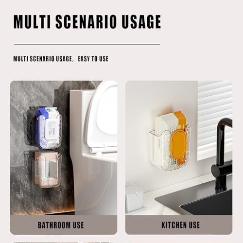Wall mounted wipes holder showing adhesive backing