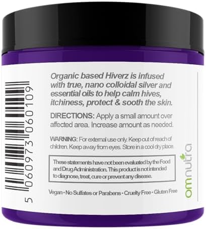 Hiverz hydrocortisone-free hives cream texture and packaging showing natural ingredients.