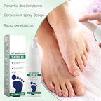 Quick-drying clear foot sanitizer mist in travel-friendly 100ml bottles.