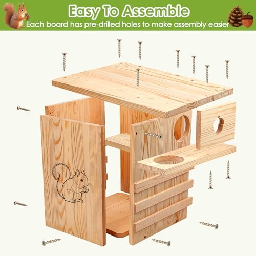 Large Squirrel House for Outside with Predator Guard, Squirrel Nesting Box with Exterior Porch, Easy Assemble Wooden Squirrel Boxes, Suitable for Gray Squirrels, Fox Squirrels, Red and Chipmunks - Image 7