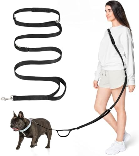 Tivray adjustable crossbody dog leash worn by owner