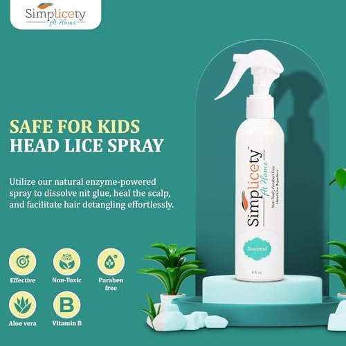 Simplicety 8 Ounce non-toxic lice spray for kids hair treatment.