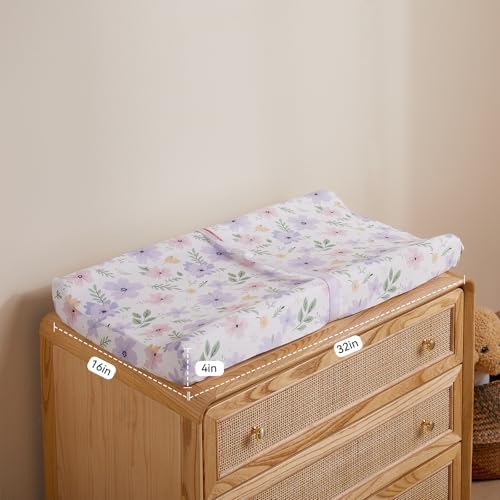 Two pack bundle of brilliant little flowers pattern and purple changing table sheets