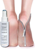 Side view of ergonomic foot rasp and exfoliating mist for home spa