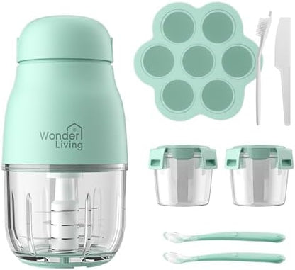 Wonder Living small food processor displaying the one touch operation button on top.