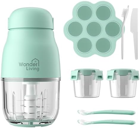 Wonder Living small food processor displaying the one touch operation button on top.