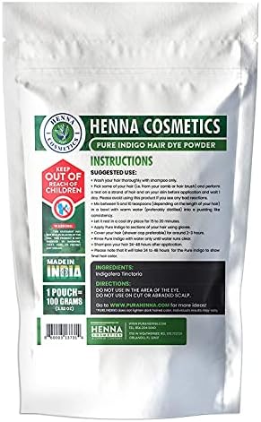 Organic black hair dye kit by Henna Cosmetics showcasing chemical free leaf powder labels