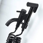 Installed bidet sprayer kit mounted next to a modern toilet fixture.