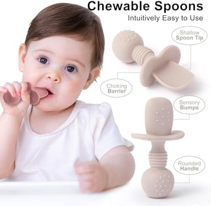 Toddler-friendly silicone spoons and forks with ergonomic thick handles