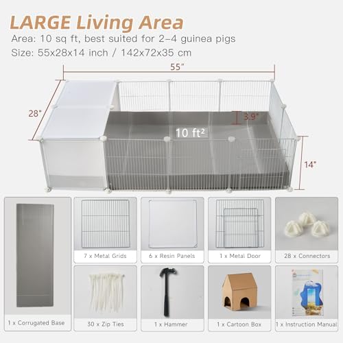 Guinea Pig Cages with Corrugated Liner 10ft CNC Small Animal Playpen Indoor Bunny Rabbit Cage Large Critter Habitat Hedgehog Pet Hutch 55x28x14inch - Image 6