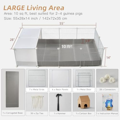 Guinea Pig Cages with Corrugated Liner 10ft CNC Small Animal Playpen Indoor Bunny Rabbit Cage Large Critter Habitat Hedgehog Pet Hutch 55x28x14inch - Image 6