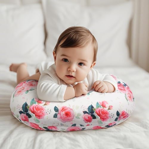 Stretchy floral nursing pillow case on infant cushion