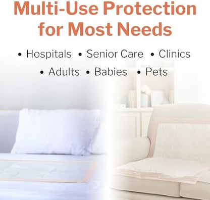 McKesson fluff and polymer heavy duty pee pads stack highlighting thickness