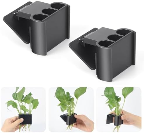 Black aquarium plant holder attached to a glass rimless fish tank