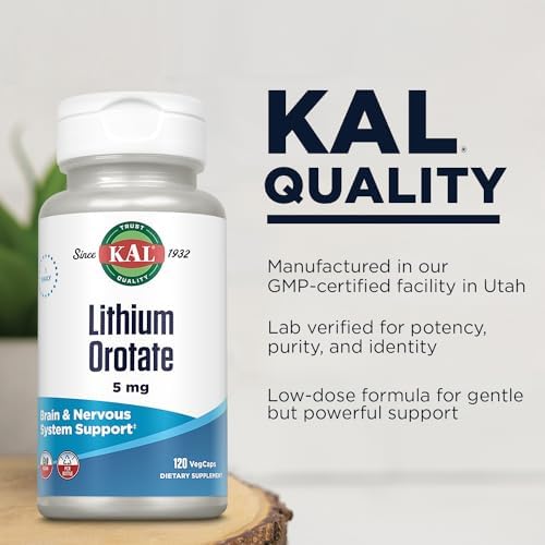 KAL low dose chelated lithium one hundred twenty vegetarian capsules premium packaging