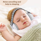 Side profile of baby wearing adjustable noise cancelling earmuffs