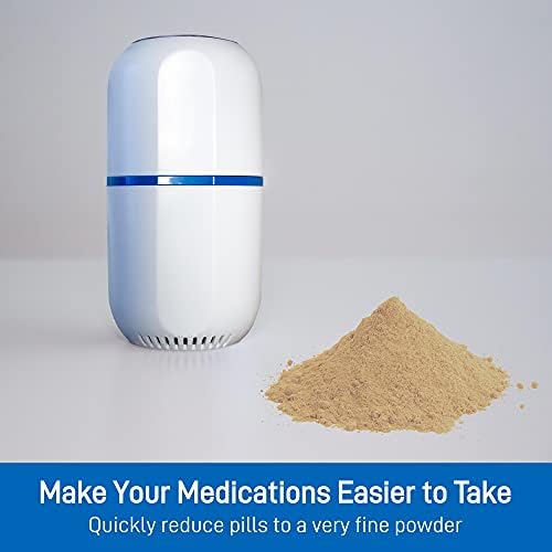 Electronic medication pulverizer with premium stainless steel blades crushing multiple large tablets