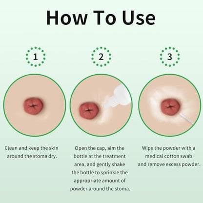 Fine texture of ZnnaYoha non irritating stoma adhesive powder being applied