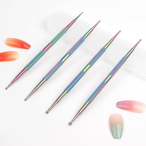 Saviland professional manicure tools demonstrating clean dot patterns on acrylic nail extensions