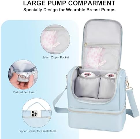 Jaffzora double layer breast pump bag with waterproof mat accessories
