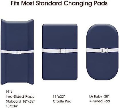 PHF two pack baby bedding sheets neatly folded showing the grey and blue colors.