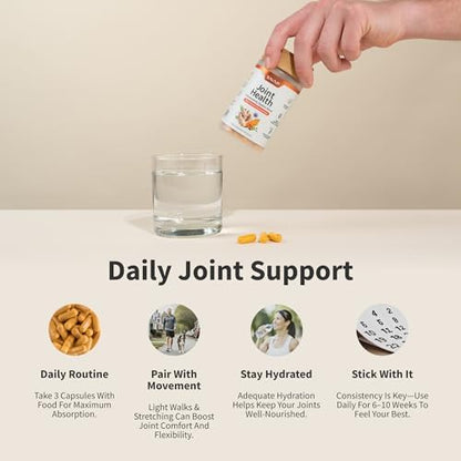 Premium lifestyle shot of Snap Supplements plant derived joint comfort formula bottle