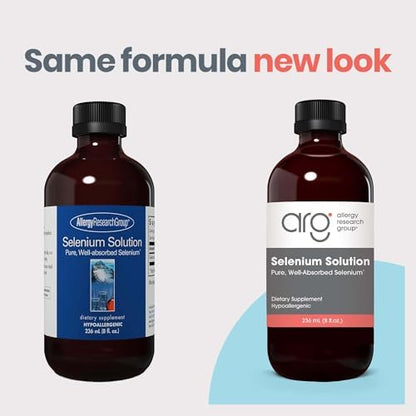Side view of authentic imported liquid selenium bottle highlighting clear dosage directions and purity details.