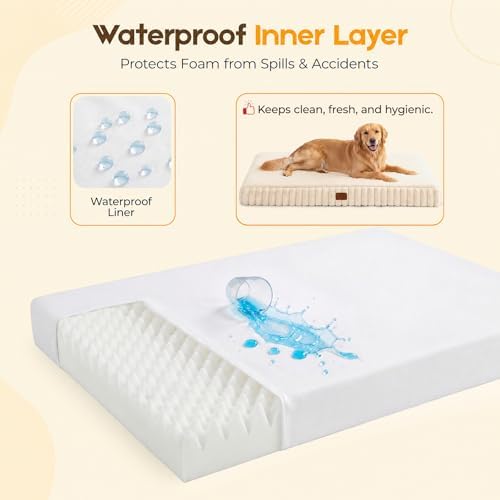 Orthopedic Dog Bed for Large Dog, Waterproof Pet Bed,Non-Slip Bottom and Egg-Crate Foam with Removable Washable Cover Crate Bed,Cream,36"x27"x3" - Image 6