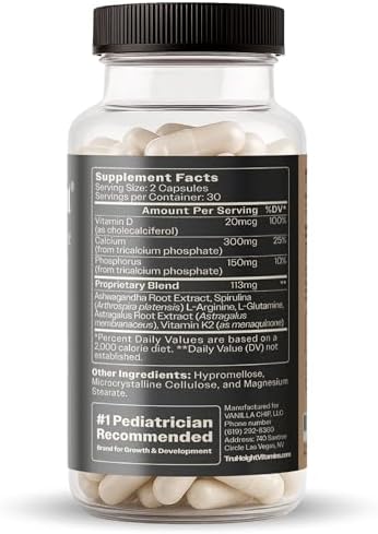 Ingredients label of TruHeight Growth Pediatric Capsules