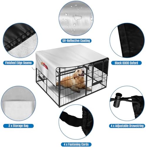 Waterproof dog playpen sun shade canopy installed on metal fence panels