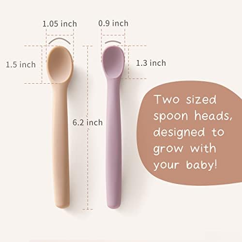 Moonkie infant training spoons in pastel colors with matching plastic travel storage case.