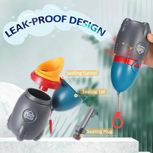Compact rocket-shaped emergency urinal in a car setting