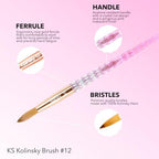 Side view of Kiara Sky pink crystal cut acrylic nail brush handle