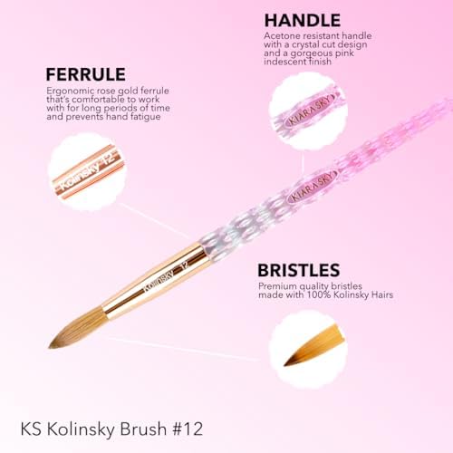 Side view of Kiara Sky pink crystal cut acrylic nail brush handle
