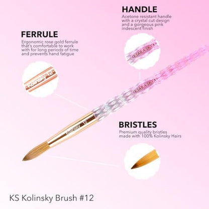 Side view of Kiara Sky pink crystal cut acrylic nail brush handle