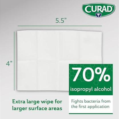 Comparison of Curad XL 4 by 5.5 inch alcohol pad size versus standard swabs