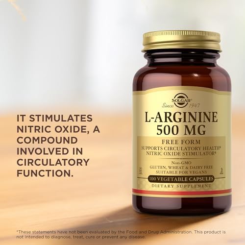 Solgar L-Arginine 100 count bottle angled to show product volume