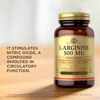 Solgar L-Arginine 100 count bottle angled to show product volume