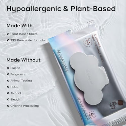 Bc Babycare Cloud Max gentle cleansing wipes stack displaying individual sheets for daily hygiene.