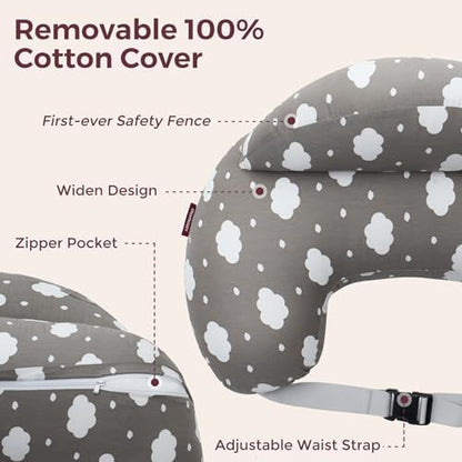 Momcozy original breastfeeding pillow in grey color packaging