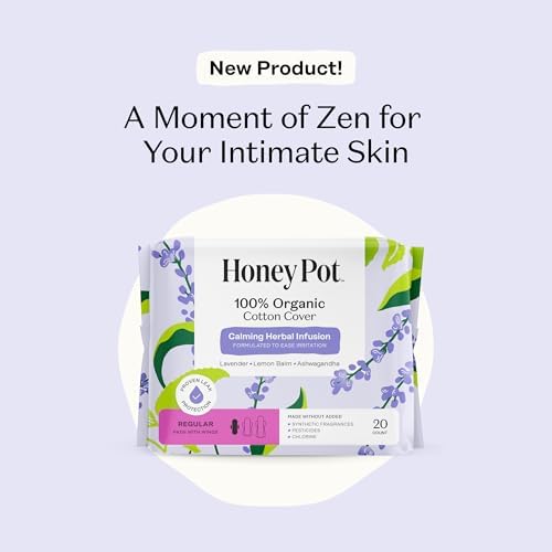 The Honey Pot regular flow menstrual pads with wings showing organic cotton top sheet