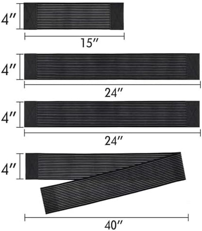 Adjustable black nylon hip and thigh support belt showing velcro closure for athletic recovery.